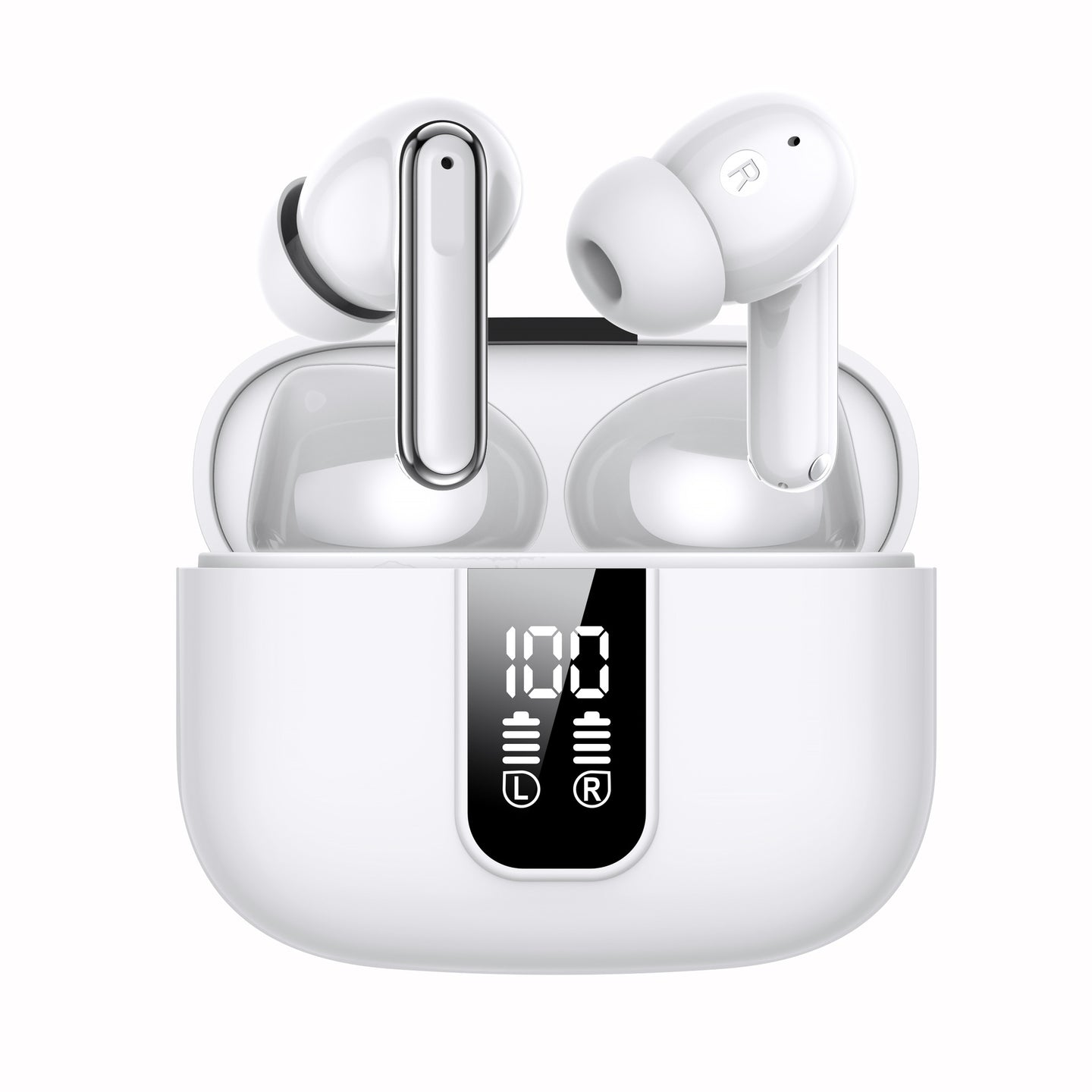 Wireless Earbuds White, 30hrs Playtime with LED Digital Display USB-C Fast Charging Case for iPhone Android Phone Laptop
