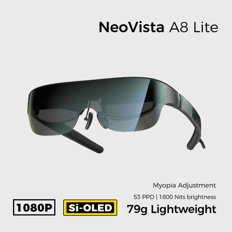 NeoVista A8 Lite AR Glasses 120" 90Hz 1800Nits Display,Myopia Adjustments,for iPhone 17/16/15/Android/Mac/PC/Steam Deck,First-ever Immersive Experience for xBox/PS5