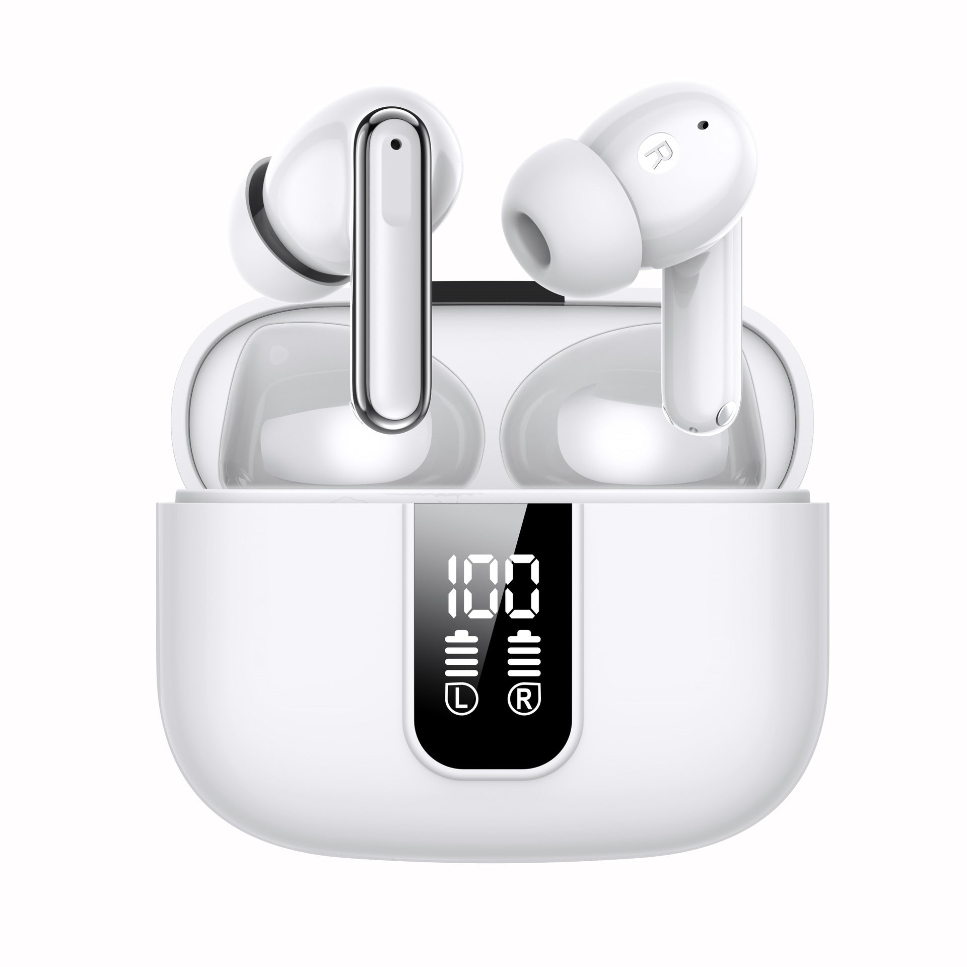 Wireless Earbuds White, 30hrs Playtime with LED Digital Display USB-C Fast Charging Case for iPhone Android Phone Laptop